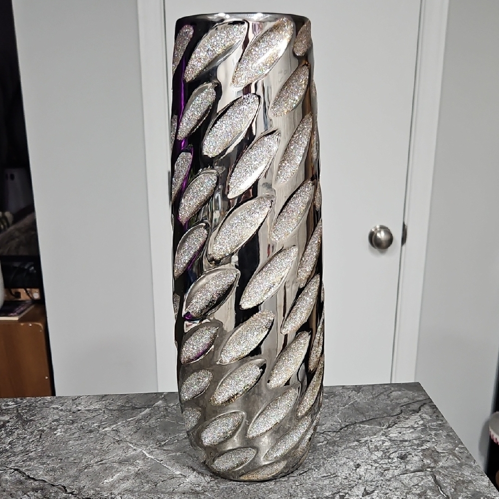 Elegant Silver and Glittery Vase
